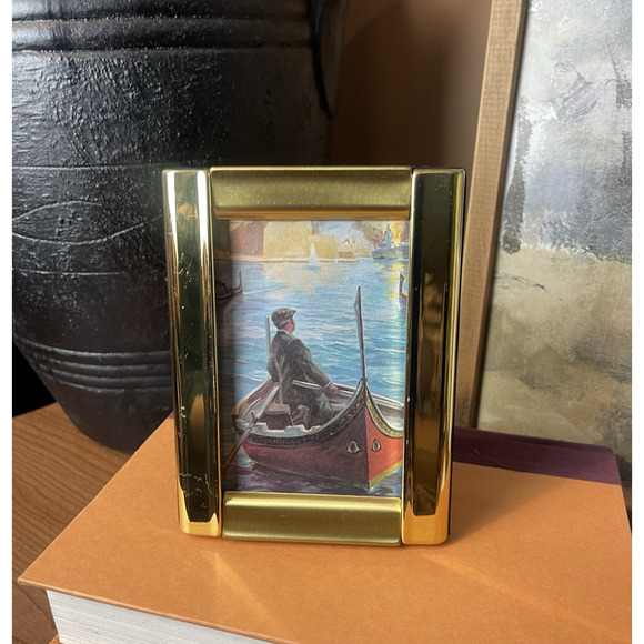 Gold Monochrome Picture Frame Two Tone Holds 3.5x5 Picture Console Table Decor - Picture 1 of 9